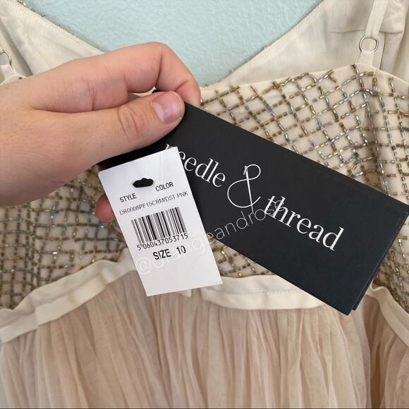 NWT Needle & Thread Nude Blush Pink beaded Top Tulle Empire Waist Maxi Dress 10 - Picture 4 of 12